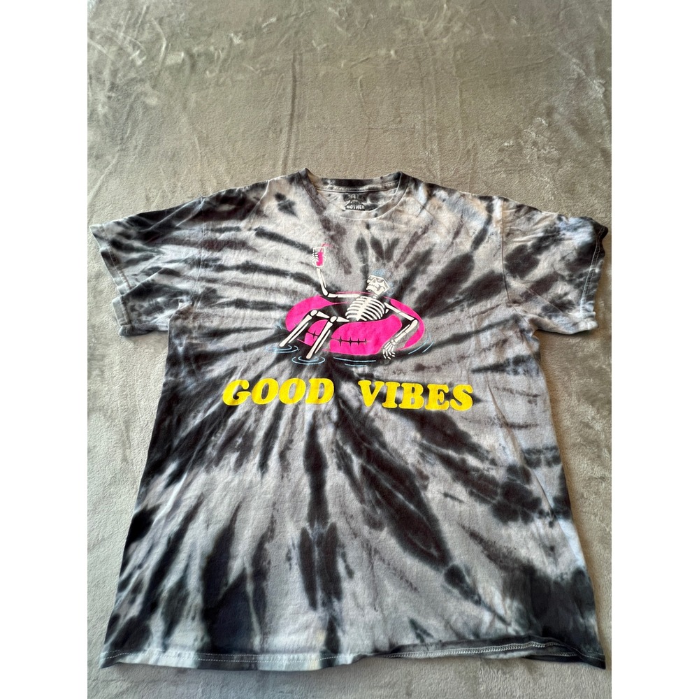 Call Your Mother T-Shirt Mens Large Gray Good Vibes Skeleton Tie Dye Graphic Tee